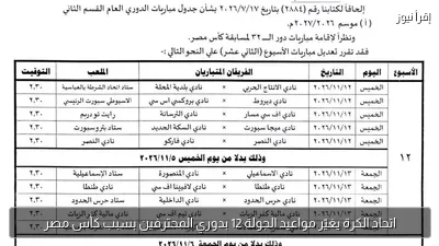 اتحاد الكرة يغيّر مواعيد الجولة 12 بدوري المحترفين بسبب كأس مصر