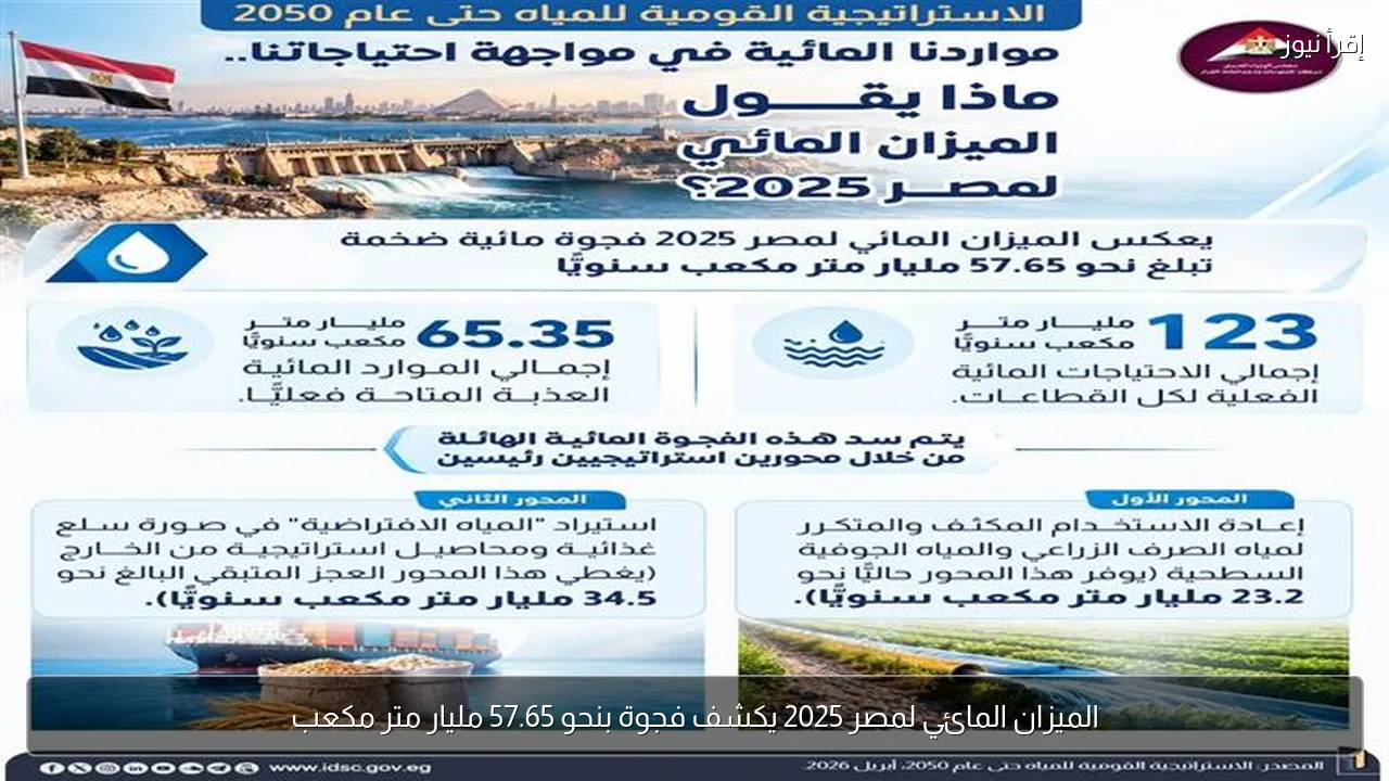 الميزان المائي لمصر 2025 يكشف فجوة بنحو 57.65 مليار متر مكعب