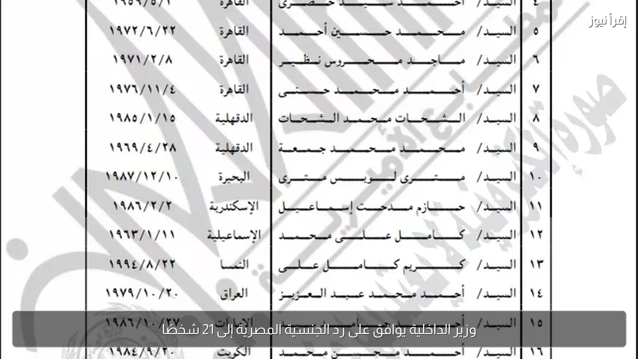 وزير الداخلية يوافق على رد الجنسية المصرية إلى 21 شخصًا