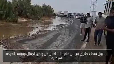 السيول تقطع طريق مرسى علم – الشلاتين في وادي الجمال وتوقف الحركة المرورية