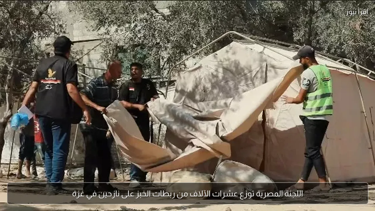 اللجنة المصرية توزع عشرات الآلاف من ربطات الخبز على نازحين في غزة