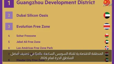 المنطقة الاقتصادية لقناة السويس السابعة عالميًا في تصنيف أفضل المناطق الحرة لعام 2026
