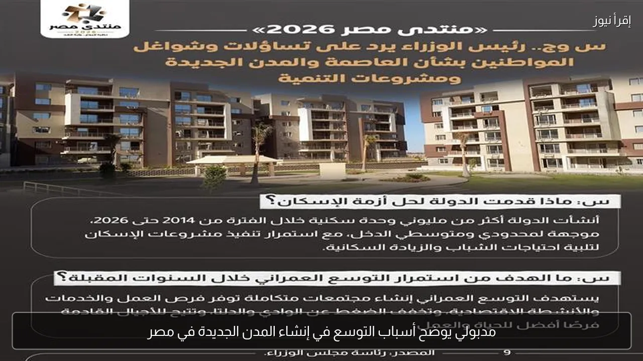 مدبولي يوضح أسباب التوسع في إنشاء المدن الجديدة في مصر