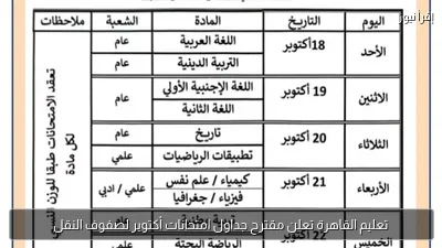 تعليم القاهرة تعلن مقترح جداول امتحانات أكتوبر لصفوف النقل