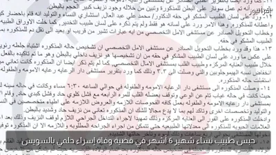 حبس طبيب نساء شهير 6 أشهر في قضية وفاة إسراء حلمي بالسويس