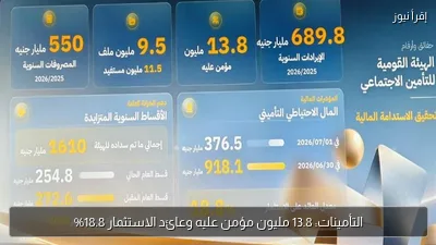 التأمينات: 13.8 مليون مؤمن عليه وعائد الاستثمار 18.8%