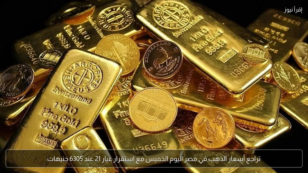 تراجع أسعار الذهب في مصر اليوم الخميس مع استقرار عيار 21 عند 6305 جنيهات