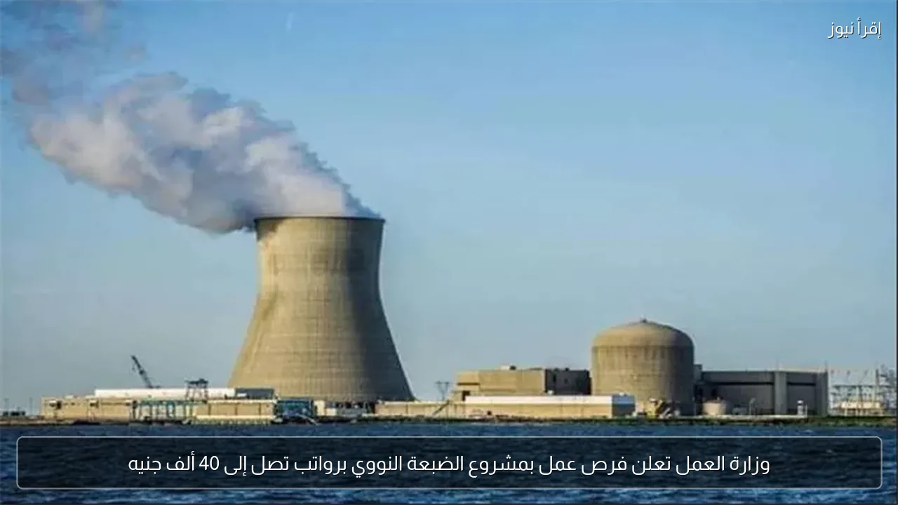 وزارة العمل تعلن فرص عمل بمشروع الضبعة النووي برواتب تصل إلى 40 ألف جنيه
