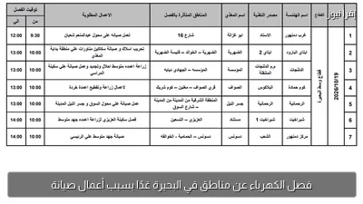 فصل الكهرباء عن مناطق في البحيرة غدًا بسبب أعمال صيانة