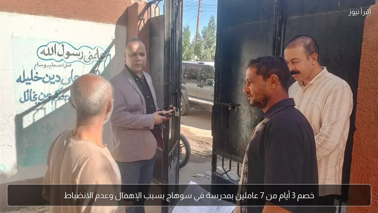خصم 3 أيام من 7 عاملين بمدرسة في سوهاج بسبب الإهمال وعدم الانضباط