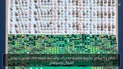 مصرع 5 عناصر جنائية وضبط مخدرات وأسلحة بقيمة 208 ملايين جنيه في أسوان وسوهاج