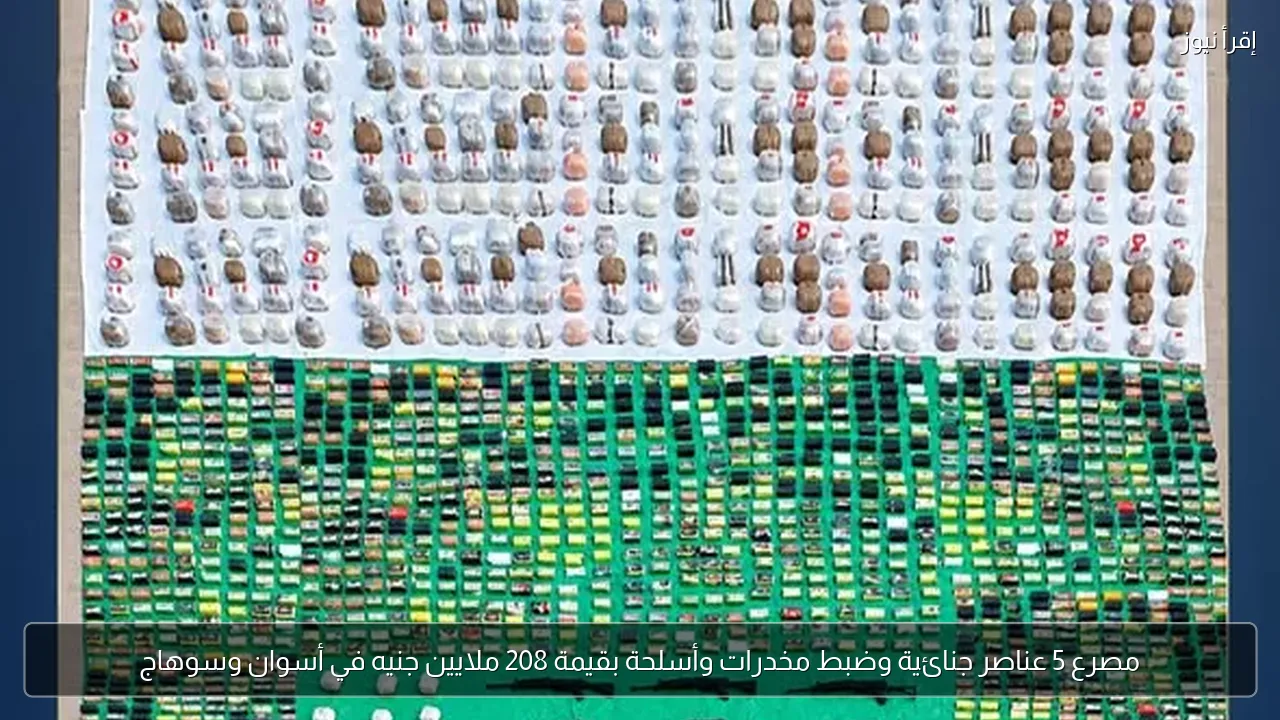 مصرع 5 عناصر جنائية وضبط مخدرات وأسلحة بقيمة 208 ملايين جنيه في أسوان وسوهاج