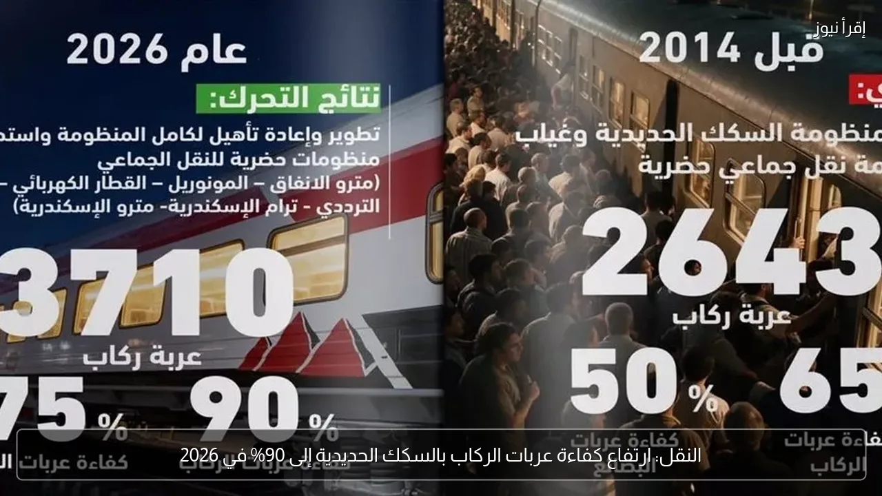 النقل: ارتفاع كفاءة عربات الركاب بالسكك الحديدية إلى 90% في 2026