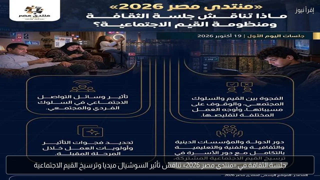 جلسة الثقافة في «منتدى مصر 2026» تناقش تأثير السوشيال ميديا وترسيخ القيم الاجتماعية