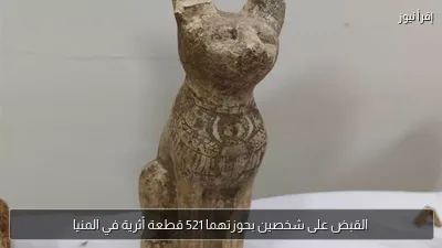 القبض على شخصين بحوزتهما 521 قطعة أثرية في المنيا