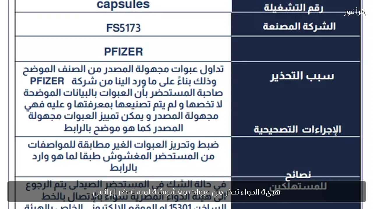 هيئة الدواء تحذر من عبوات مغشوشة لمستحضر إبرانس