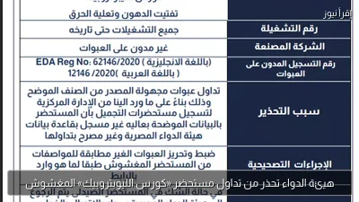 هيئة الدواء تحذر من تداول مستحضر «كورس الليوبتروبيك» المغشوش