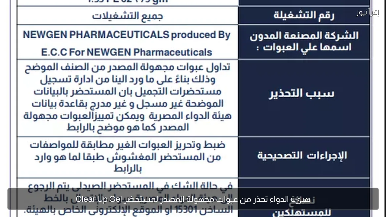 هيئة الدواء تحذر من عبوات مجهولة المصدر لمستحضر Clear Up Gel