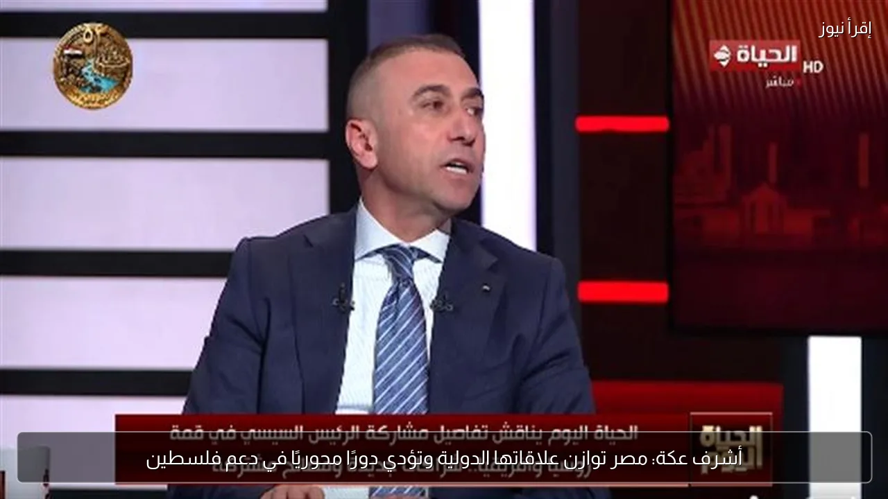 أشرف عكة: مصر توازن علاقاتها الدولية وتؤدي دورًا محوريًا في دعم فلسطين