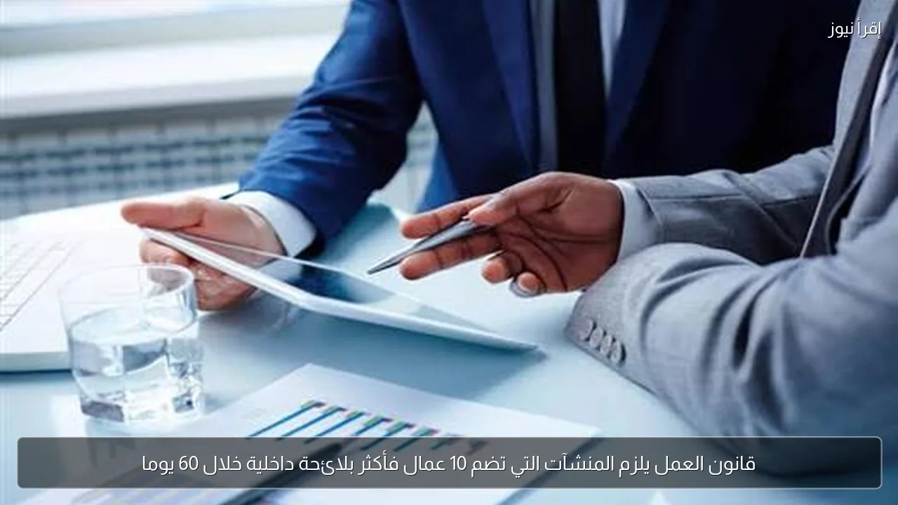 قانون العمل يلزم المنشآت التي تضم 10 عمال فأكثر بلائحة داخلية خلال 60 يوما