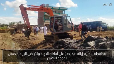 محافظة البحيرة: إزالة 571 تعديًا على أملاك الدولة والأراضي الزراعية ضمن الموجة الثلاثين