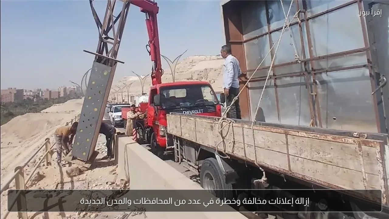 إزالة إعلانات مخالفة وخطرة في عدد من المحافظات والمدن الجديدة