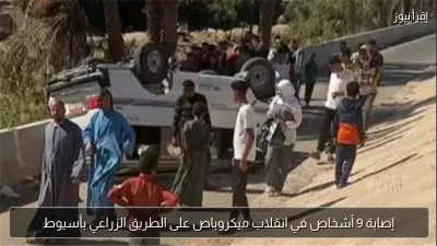 إصابة 9 أشخاص في انقلاب ميكروباص على الطريق الزراعي بأسيوط
