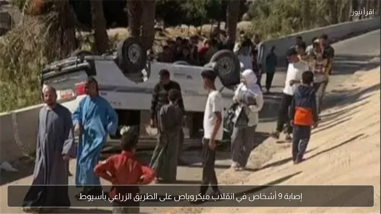 إصابة 9 أشخاص في انقلاب ميكروباص على الطريق الزراعي بأسيوط