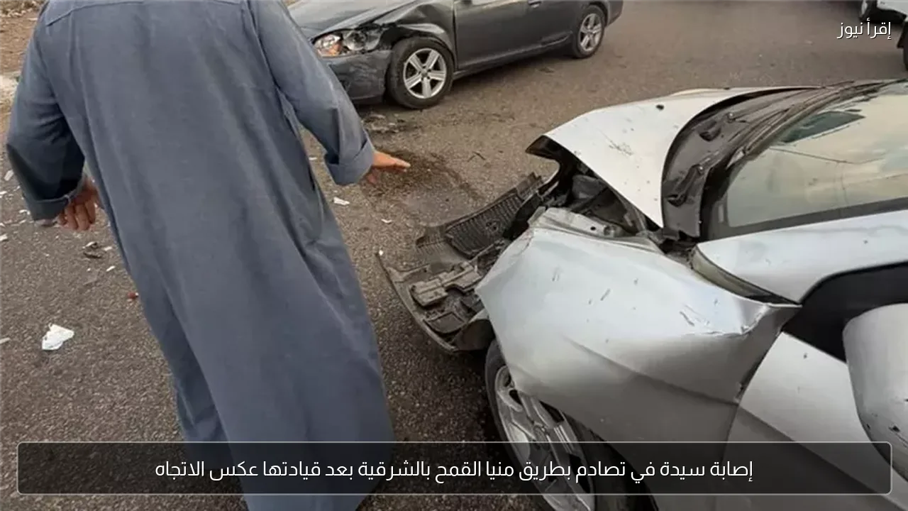 إصابة سيدة في تصادم بطريق منيا القمح بالشرقية بعد قيادتها عكس الاتجاه