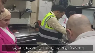 إعدام 25 طنًا من الأغذية غير الصالحة في حملات رقابية بالمنوفية