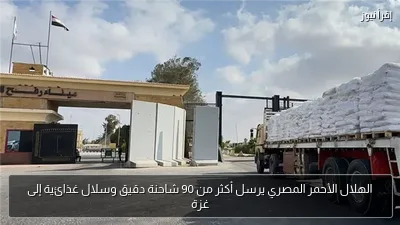 الهلال الأحمر المصري يرسل أكثر من 90 شاحنة دقيق وسلال غذائية إلى غزة
