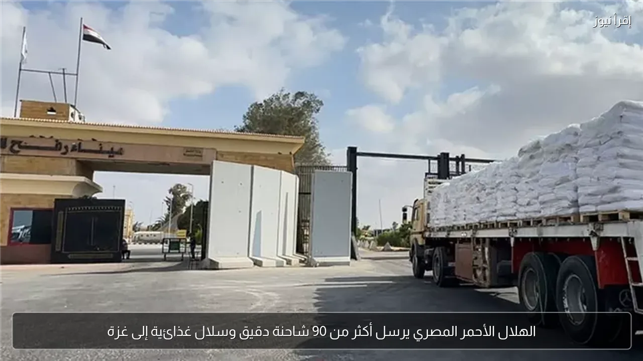 الهلال الأحمر المصري يرسل أكثر من 90 شاحنة دقيق وسلال غذائية إلى غزة