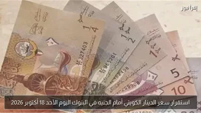 استقرار سعر الدينار الكويتي أمام الجنيه في البنوك اليوم الأحد 18 أكتوبر 2026