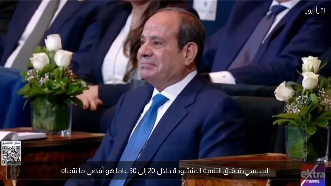 السيسي: تحقيق التنمية المنشودة خلال 20 إلى 30 عامًا هو أقصى ما نتمناه