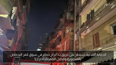 الحماية المدنية تسيطر على حريق بـ5 أبراج حمام في سوق كفر البدماص بالمنصورة وفصل الكهرباء احترازيًا