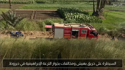 السيطرة على حريق بهيش ومخالفات بجوار الترعة الإبراهيمية في ديروط