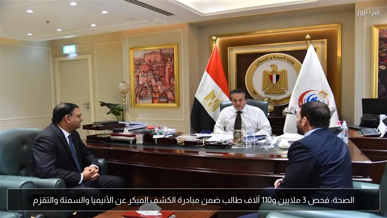 الصحة: فحص 3 ملايين و110 آلاف طالب ضمن مبادرة الكشف المبكر عن الأنيميا والسمنة والتقزم