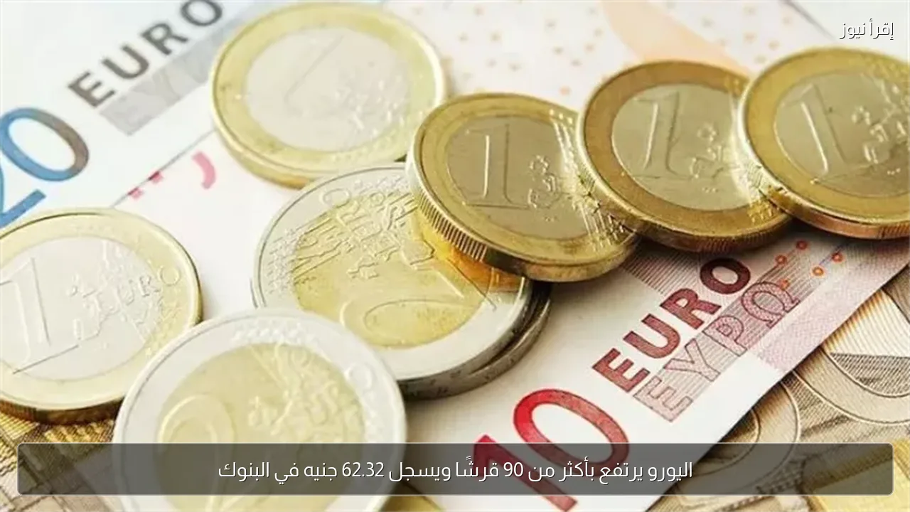 اليورو يرتفع بأكثر من 90 قرشًا ويسجل 62.32 جنيه في البنوك