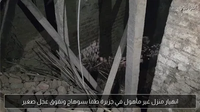 انهيار منزل غير مأهول في جزيرة طما بسوهاج ونفوق عجل صغير