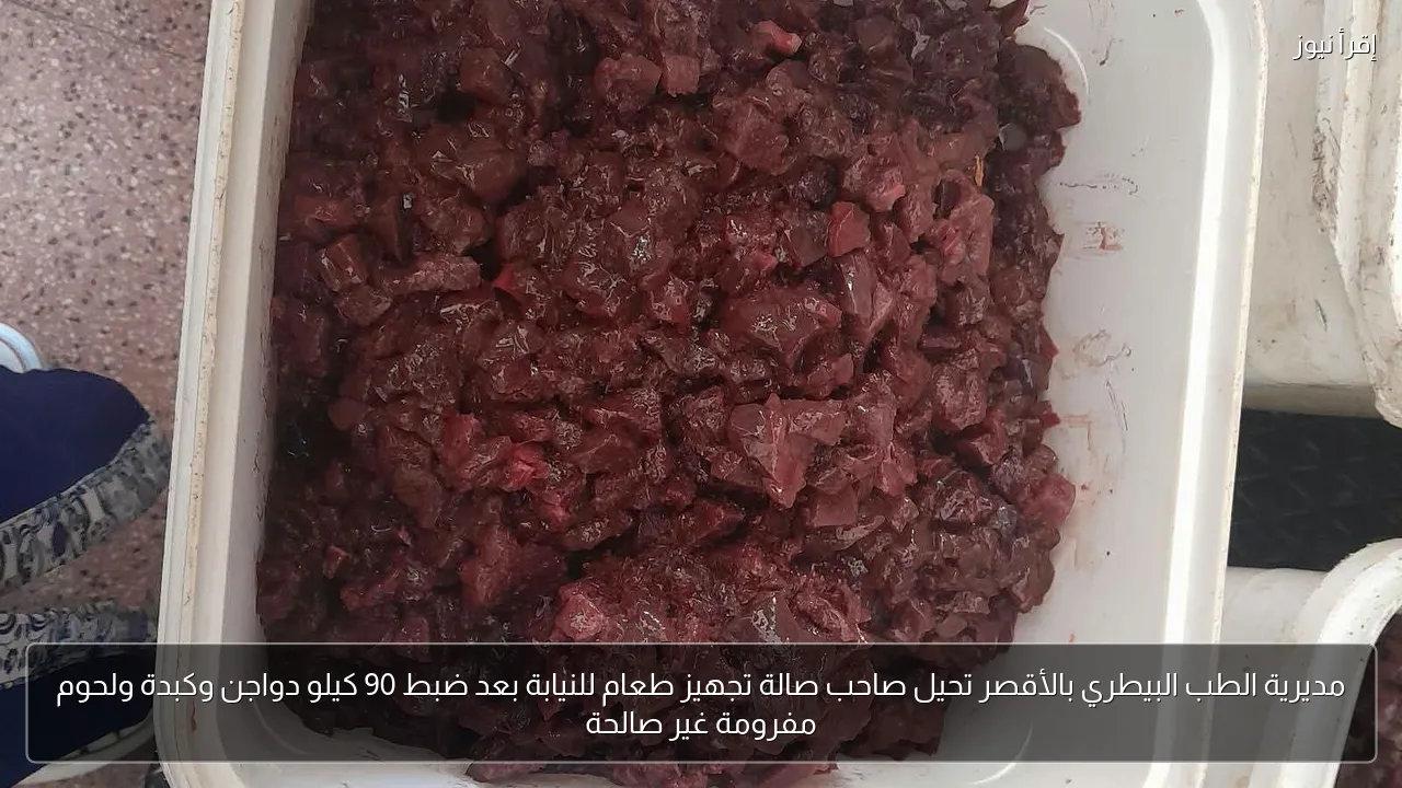 مديرية الطب البيطري بالأقصر تحيل صاحب صالة تجهيز طعام للنيابة بعد ضبط 90 كيلو دواجن وكبدة ولحوم مفرومة غير صالحة