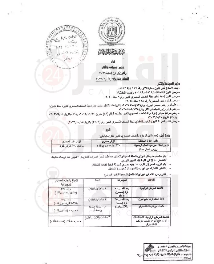 نسخة من قرار وزير السياحة 