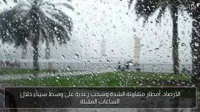 الأرصاد: أمطار متفاوتة الشدة وسحب رعدية على وسط سيناء خلال الساعات المقبلة