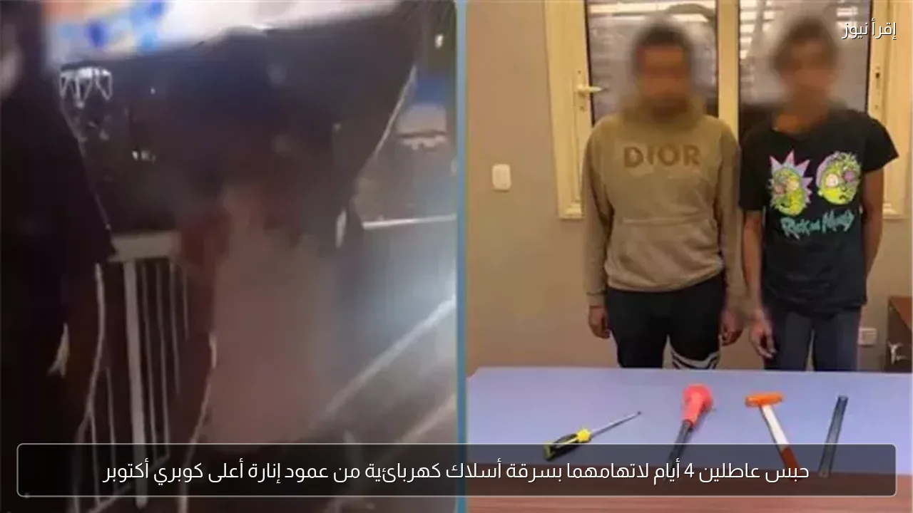 حبس عاطلين 4 أيام لاتهامهما بسرقة أسلاك كهربائية من عمود إنارة أعلى كوبري أكتوبر