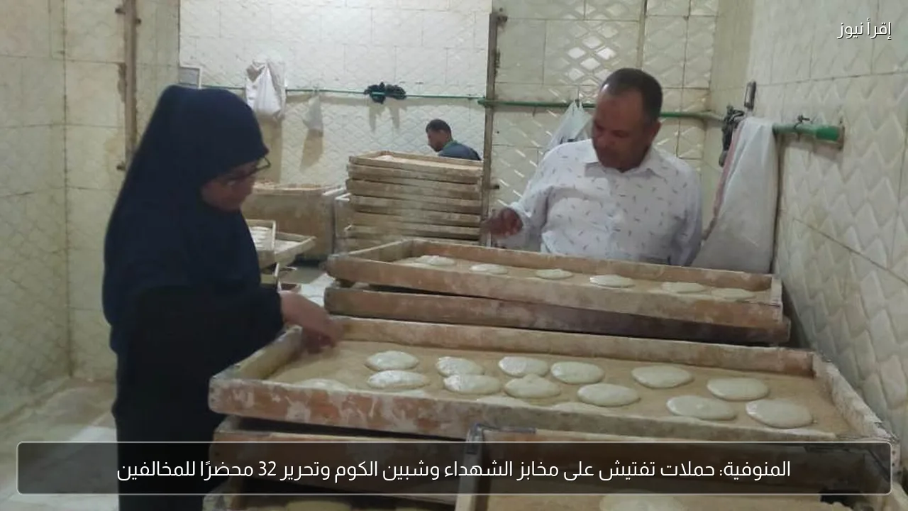 المنوفية: حملات تفتيش على مخابز الشهداء وشبين الكوم وتحرير 32 محضرًا للمخالفين