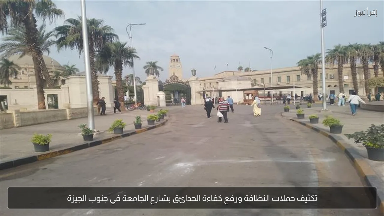 تكثيف حملات النظافة ورفع كفاءة الحدائق بشارع الجامعة في جنوب الجيزة