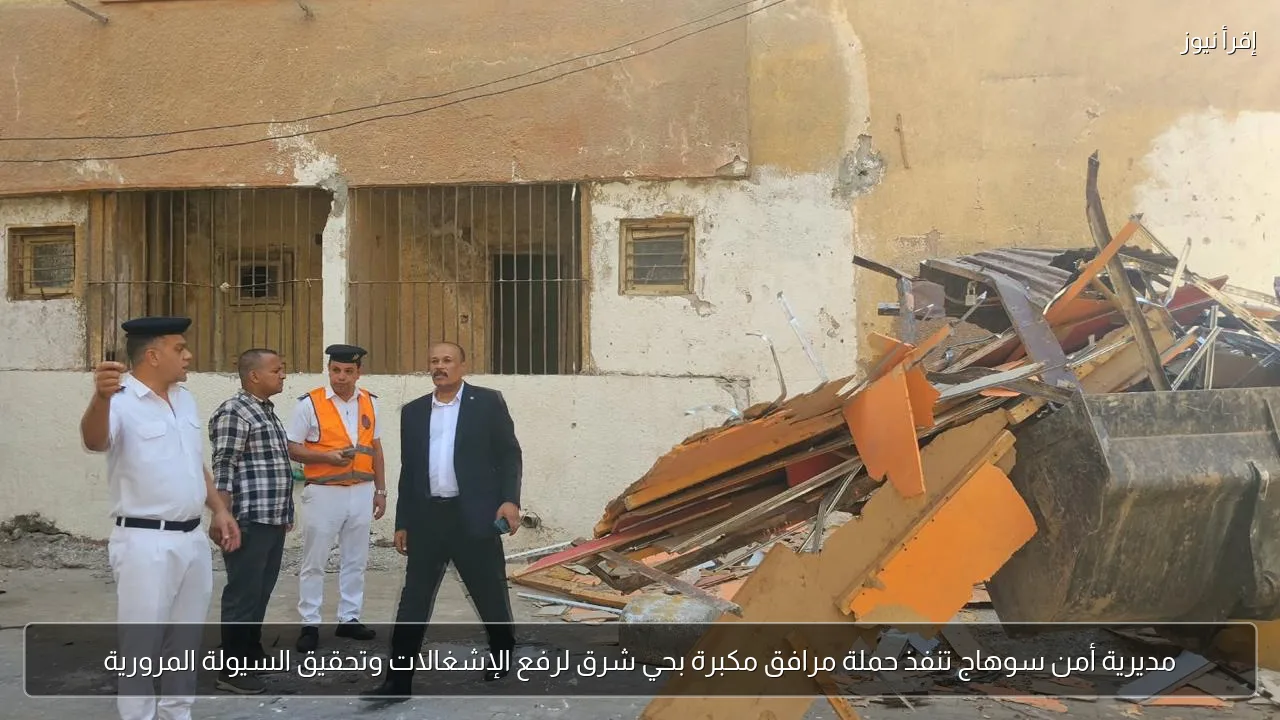 مديرية أمن سوهاج تنفذ حملة مرافق مكبرة بحي شرق لرفع الإشغالات وتحقيق السيولة المرورية