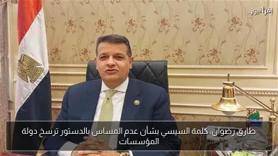طارق رضوان: كلمة السيسي بشأن عدم المساس بالدستور ترسخ دولة المؤسسات