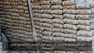 استقرار أسعار الأسمنت في مصر اليوم الخميس و4200 جنيه للطن للمستهلك