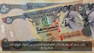 تباين سعر الدرهم الإماراتي أمام الجنيه المصري في البنوك اليوم الأحد 18-10-2026