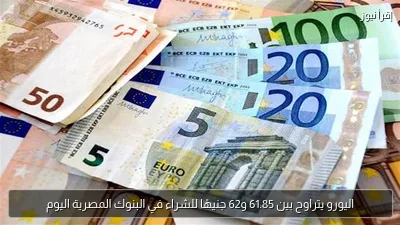 اليورو يتراوح بين 61.85 و62 جنيهًا للشراء في البنوك المصرية اليوم